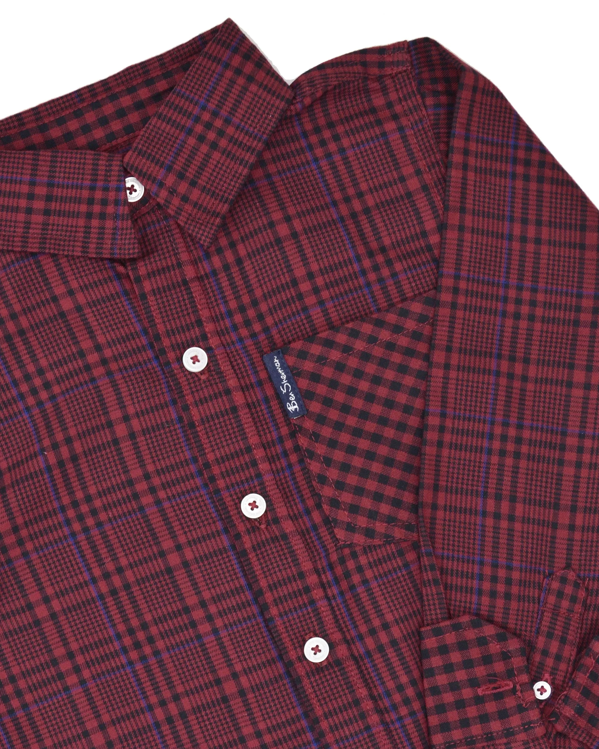 Boys' Red & Black Plaid with Blue Yarn Dyed Shirt (Sizes 8-18) sold by Ben Sherman product image thumbnail 4