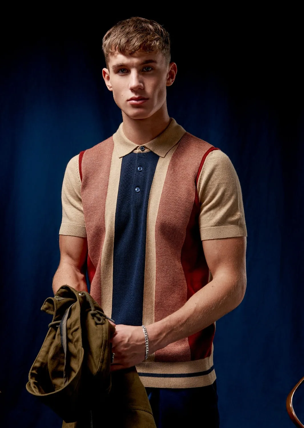 Vertical Stripe Knit Polo - Stone sold by Ben Sherman