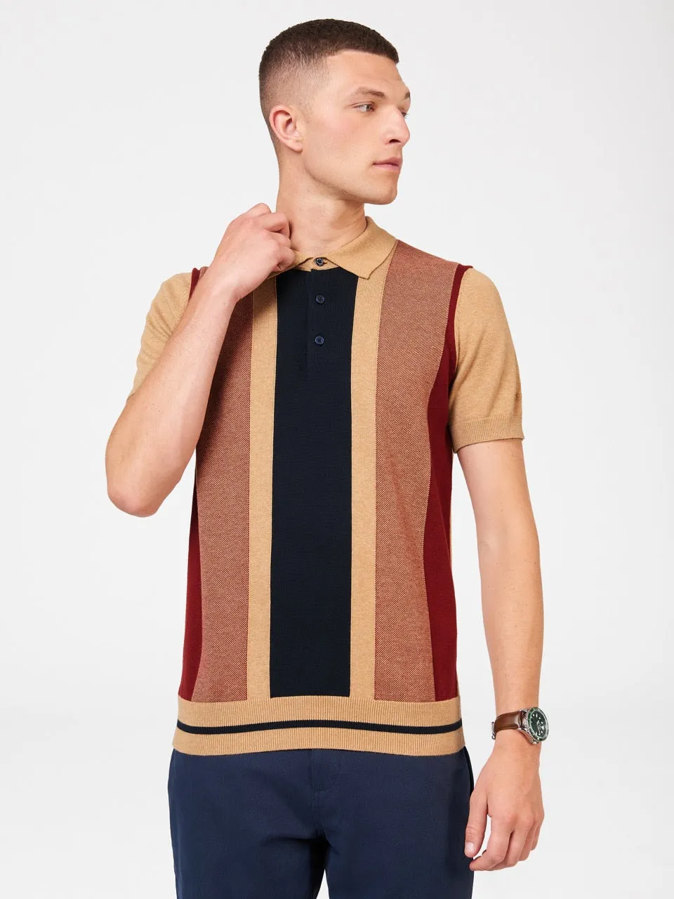 Vertical Stripe Knit Polo - Stone sold by Ben Sherman product image thumbnail 3