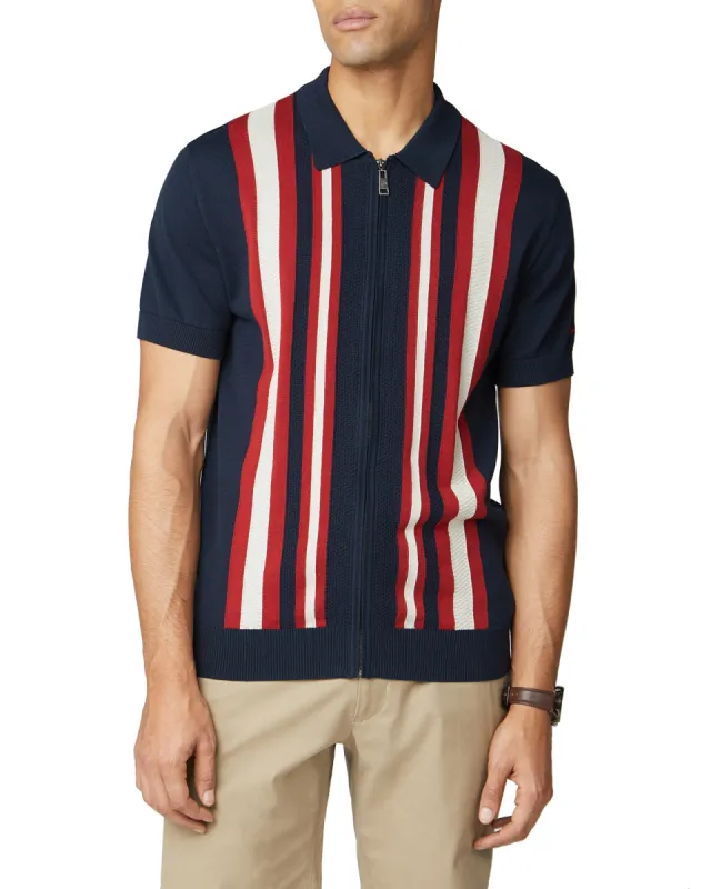 Textured Stripe Zip-Through Polo - Dark Navy sold by Ben Sherman