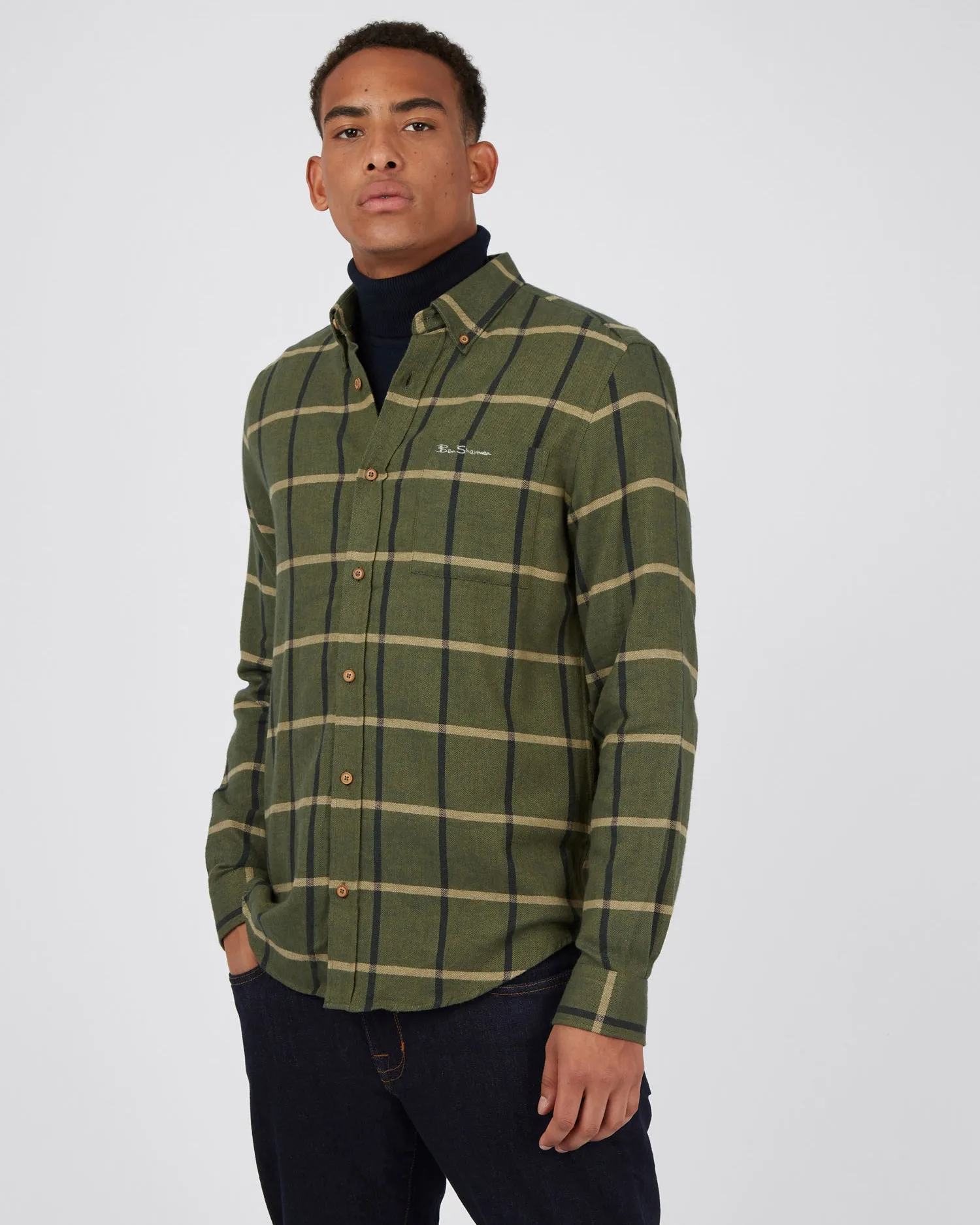 Long-Sleeve Herringbone Oversized Shirt - Hemp sold by Ben Sherman