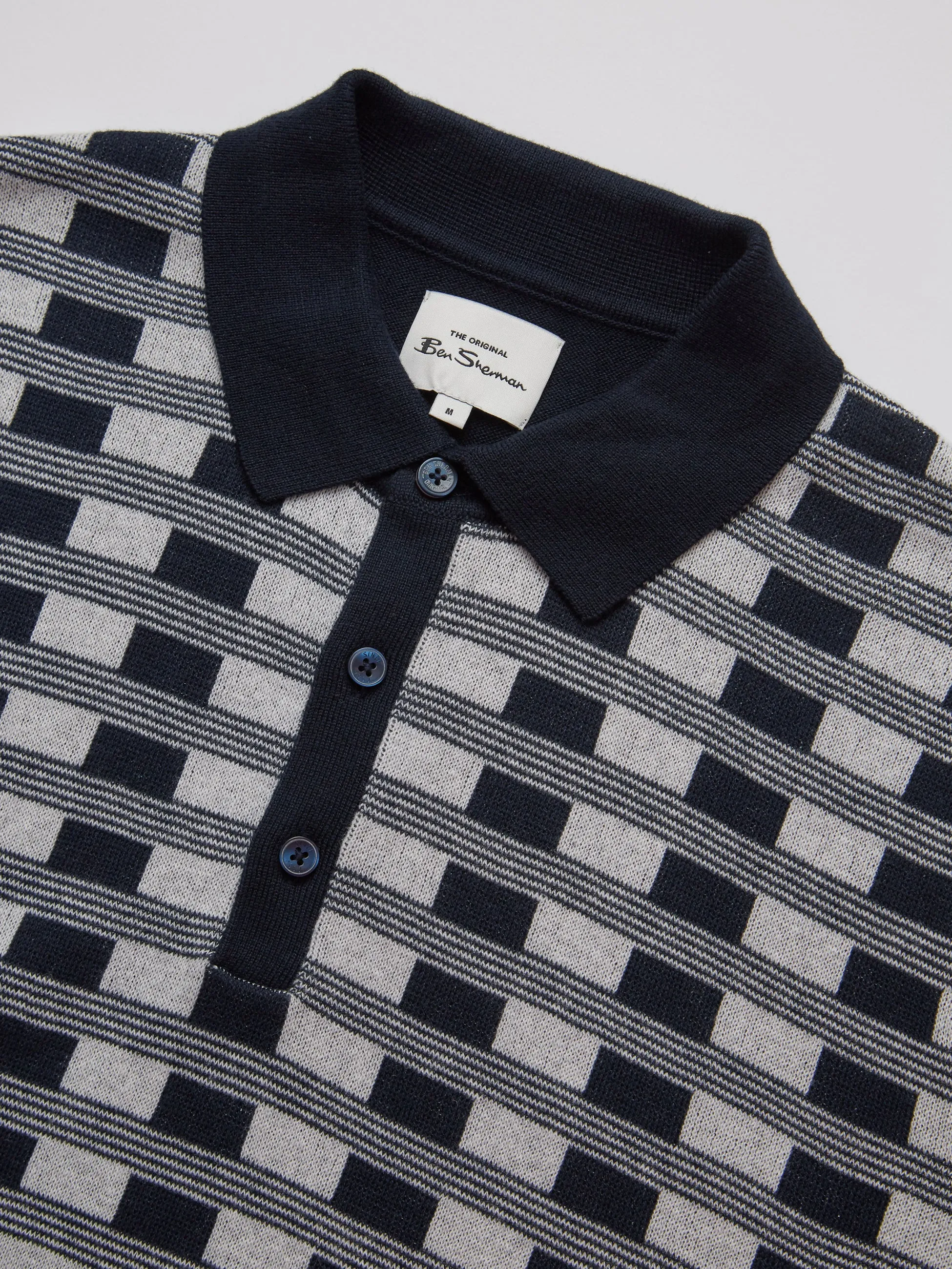 Jacquard Check Knit Polo - Navy sold by Ben Sherman product image thumbnail 4
