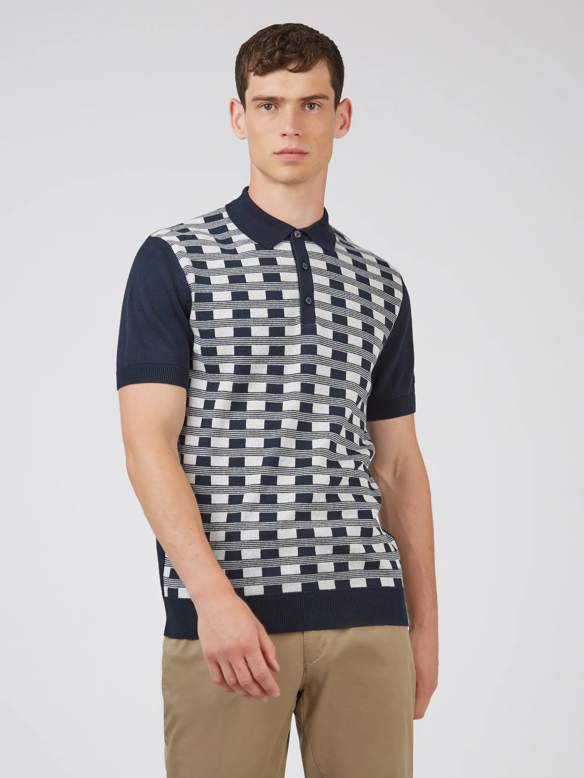 Jacquard Check Knit Polo - Navy sold by Ben Sherman product image thumbnail 2