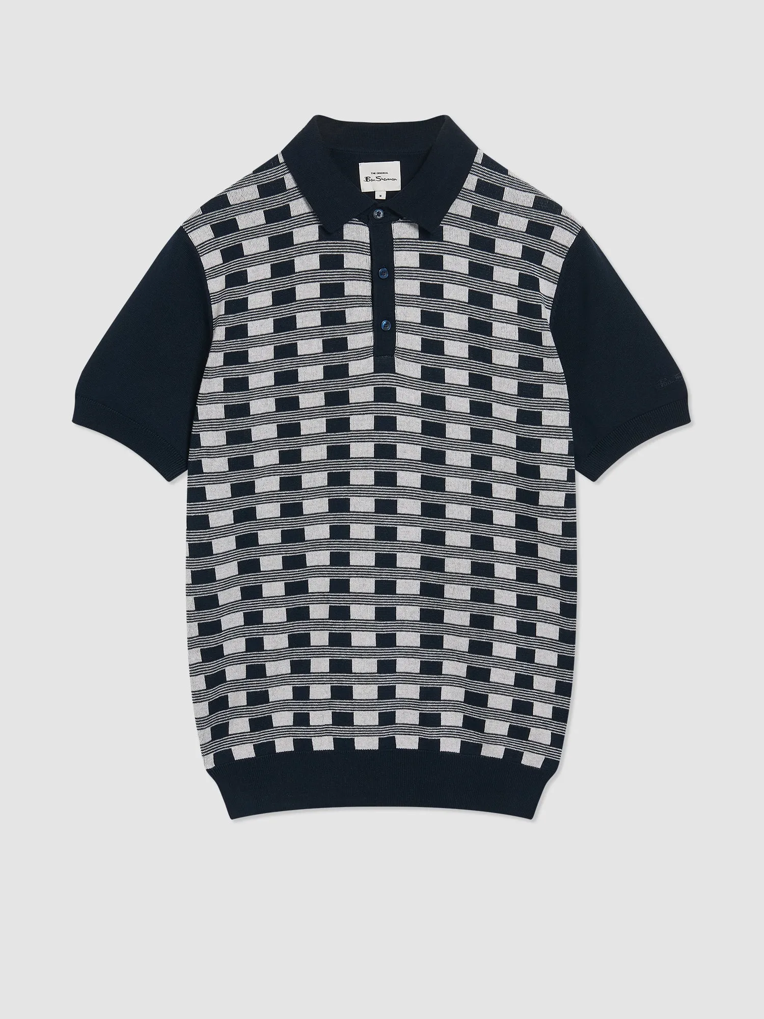 Jacquard Check Knit Polo - Navy sold by Ben Sherman