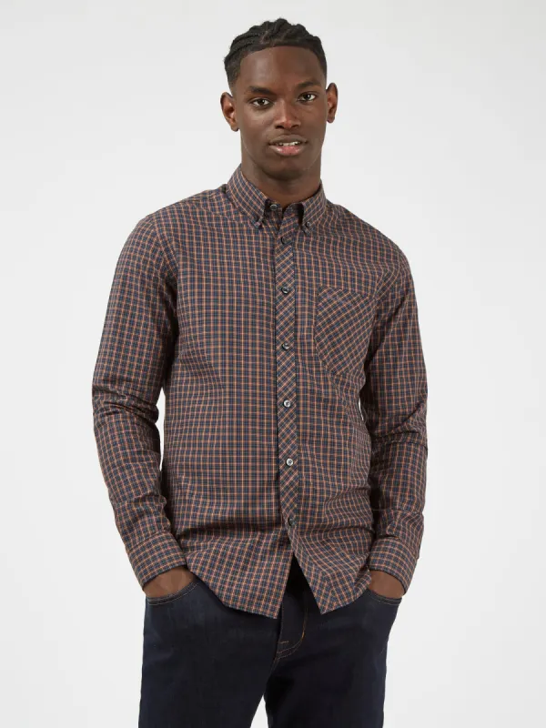 Long-Sleeve Mini-Check Shirt - Coffee sold by Ben Sherman