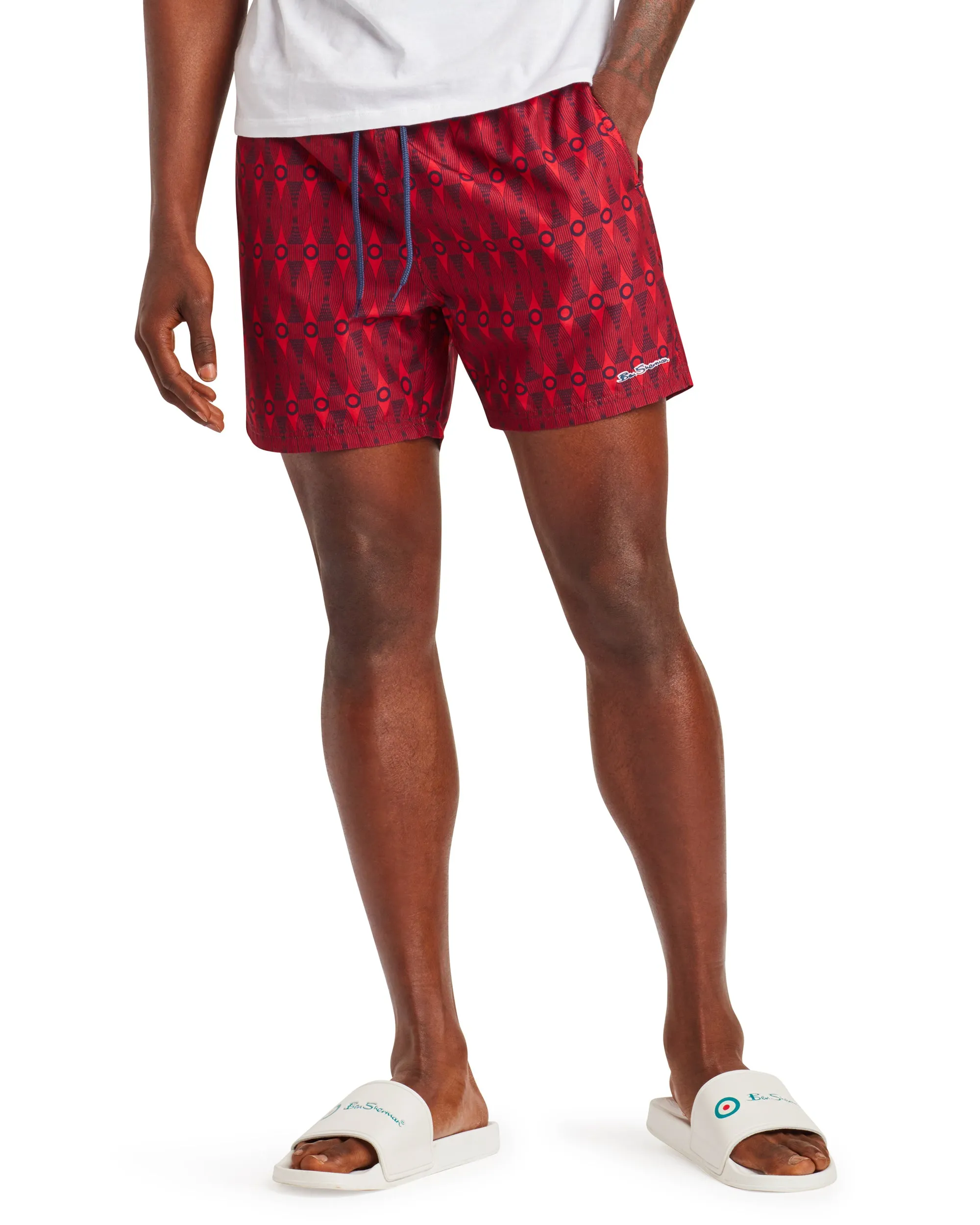 Men's Shoal Bay Geo Print Swim Short - Red/Navy sold by Ben Sherman