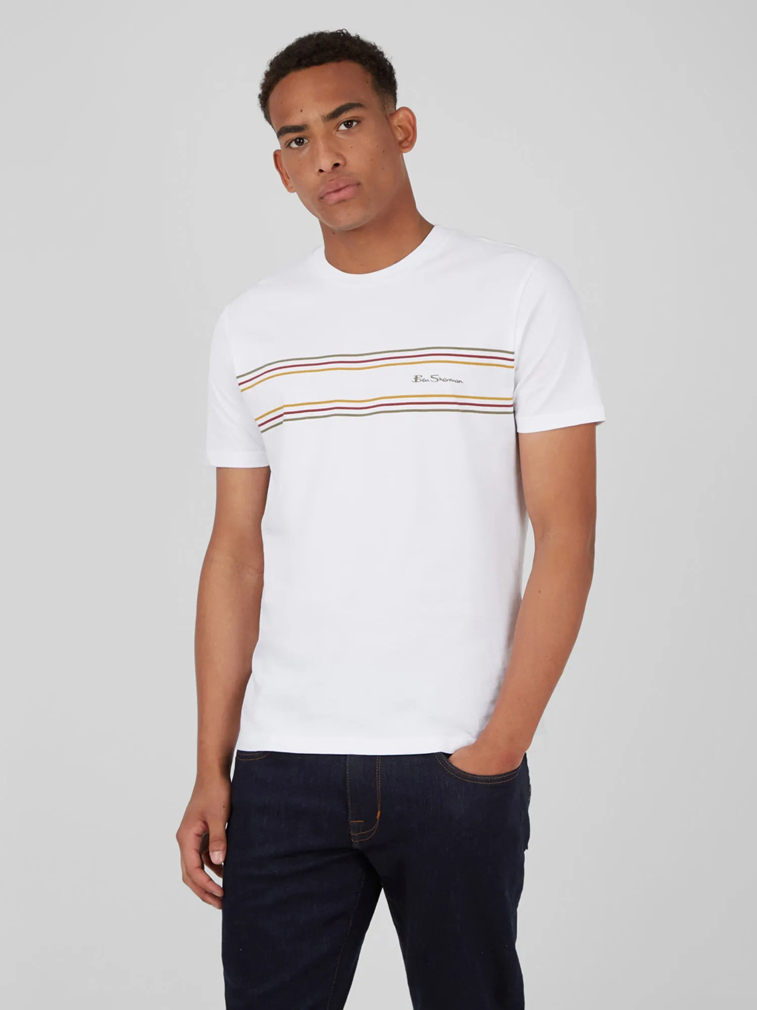 Chest Stripe Logo Tee - White sold by Ben Sherman