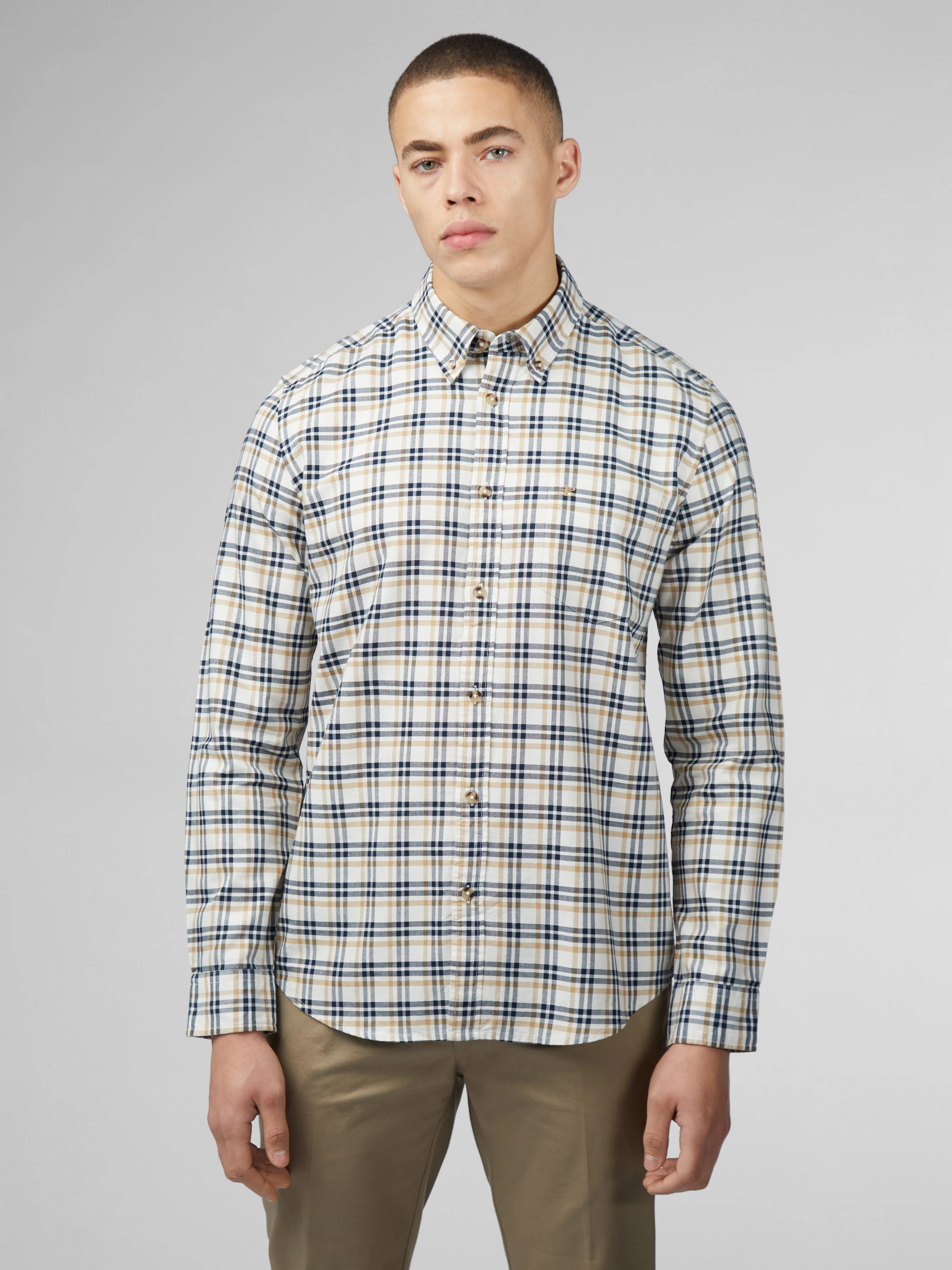 Signature Oxford Check Shirt - Snow White sold by Ben Sherman