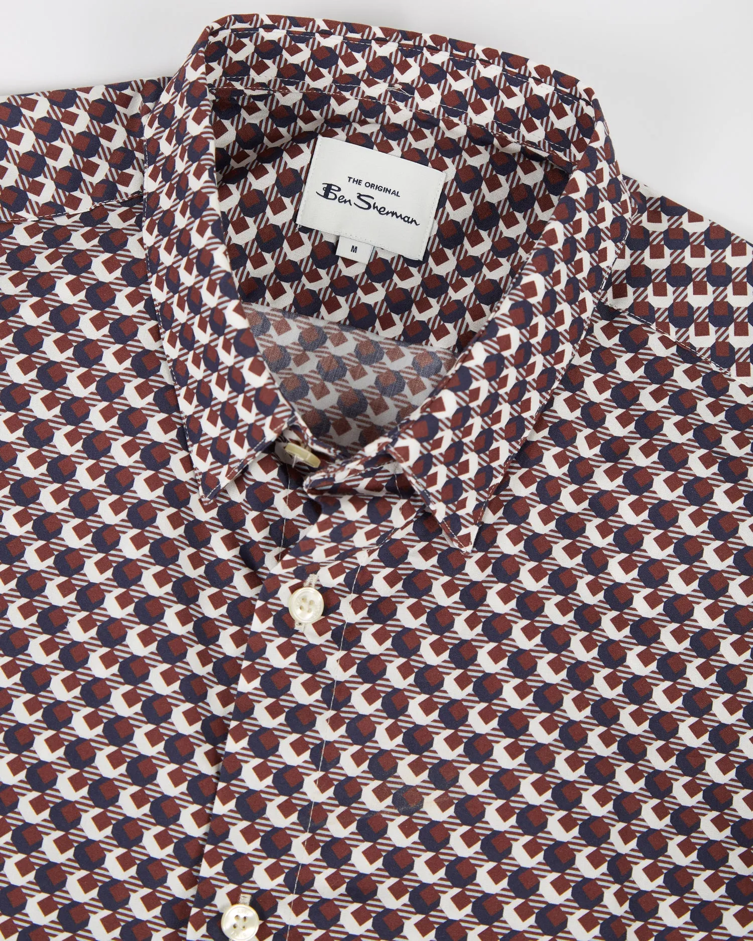 Long-Sleeve Retro '70s Geo-Print Shirt - Coffee sold by Ben Sherman product image thumbnail 5