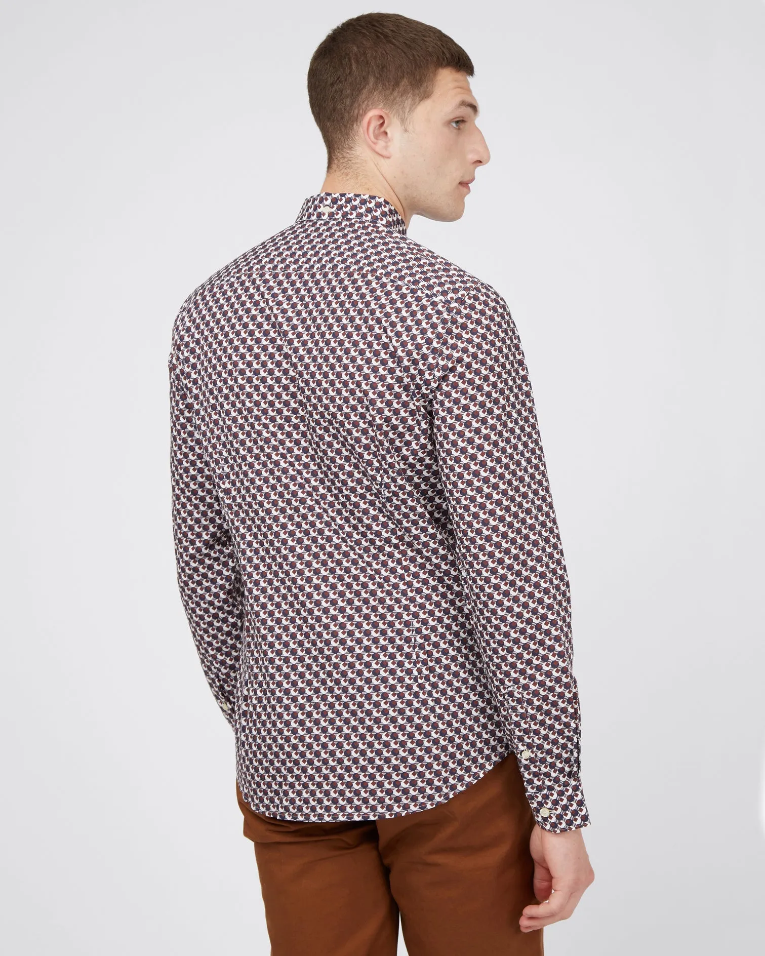 Long-Sleeve Retro '70s Geo-Print Shirt - Coffee sold by Ben Sherman product image thumbnail 3