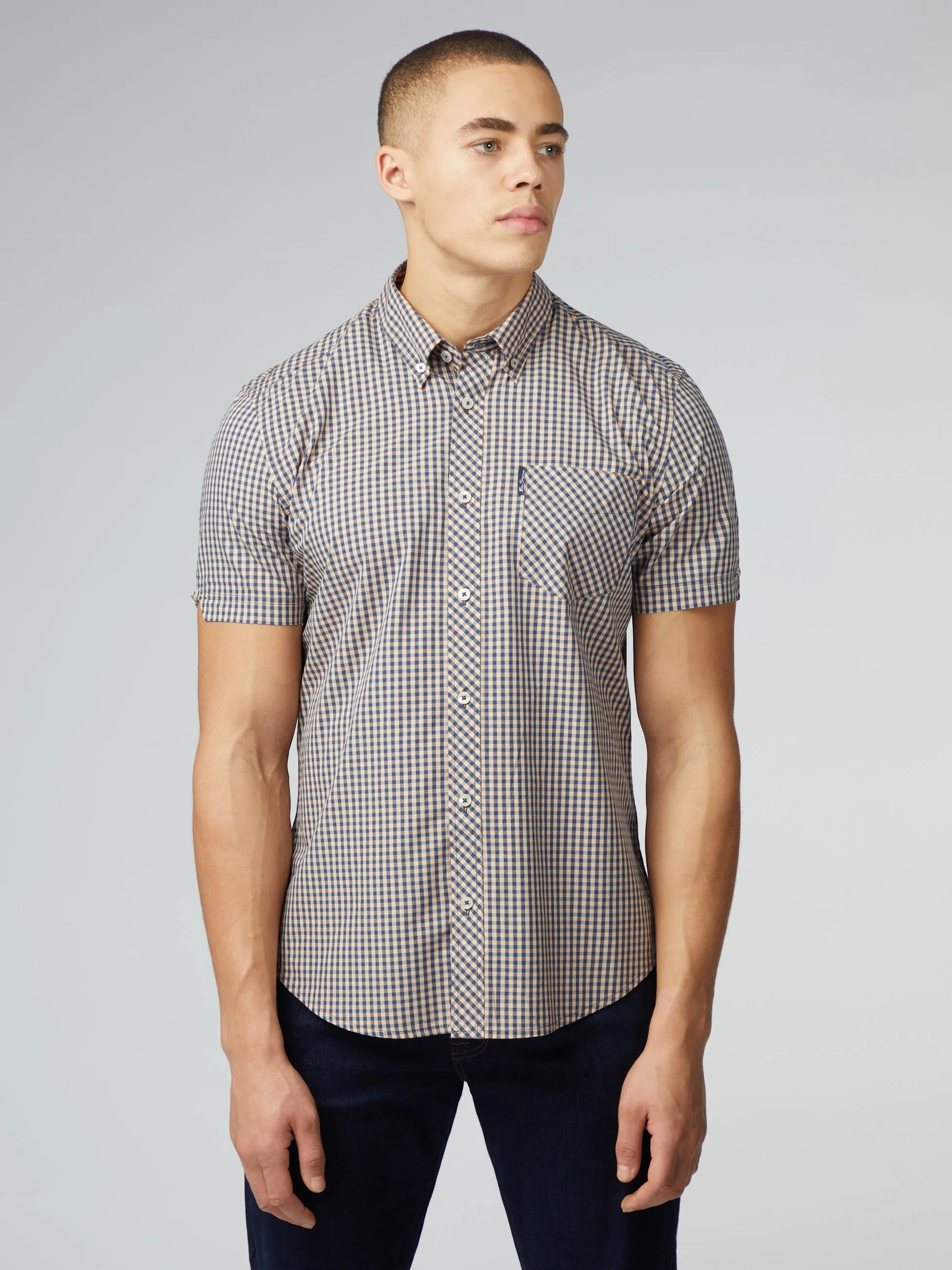 Signature Short Sleeve Gingham Shirt - Copper Orange sold by Ben Sherman