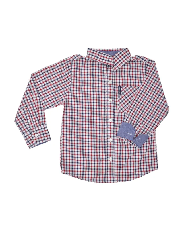Boys' Red & Blue Gingham Plaid Yarn Dyed Shirt (Sizes 4-7) sold by Ben Sherman