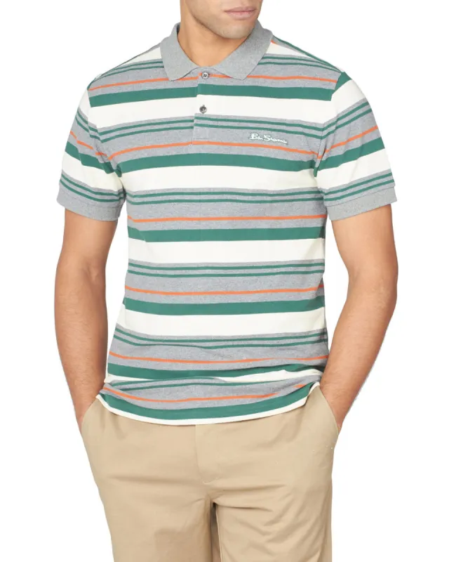 Block Stripe Pique Polo - Steel sold by Ben Sherman