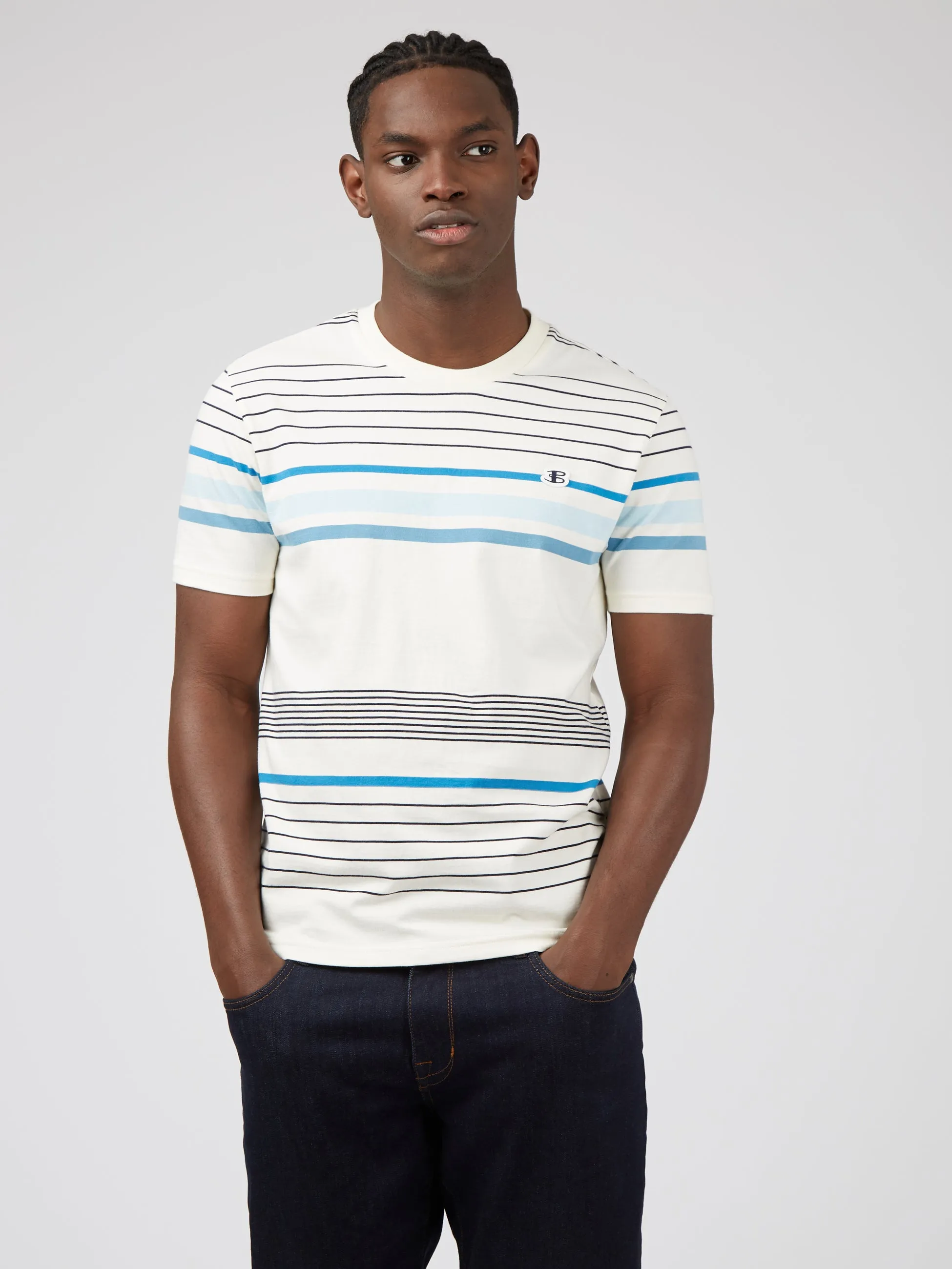 B by Ben Sherman Engineered Stripe Tee - Snow White sold by Ben Sherman