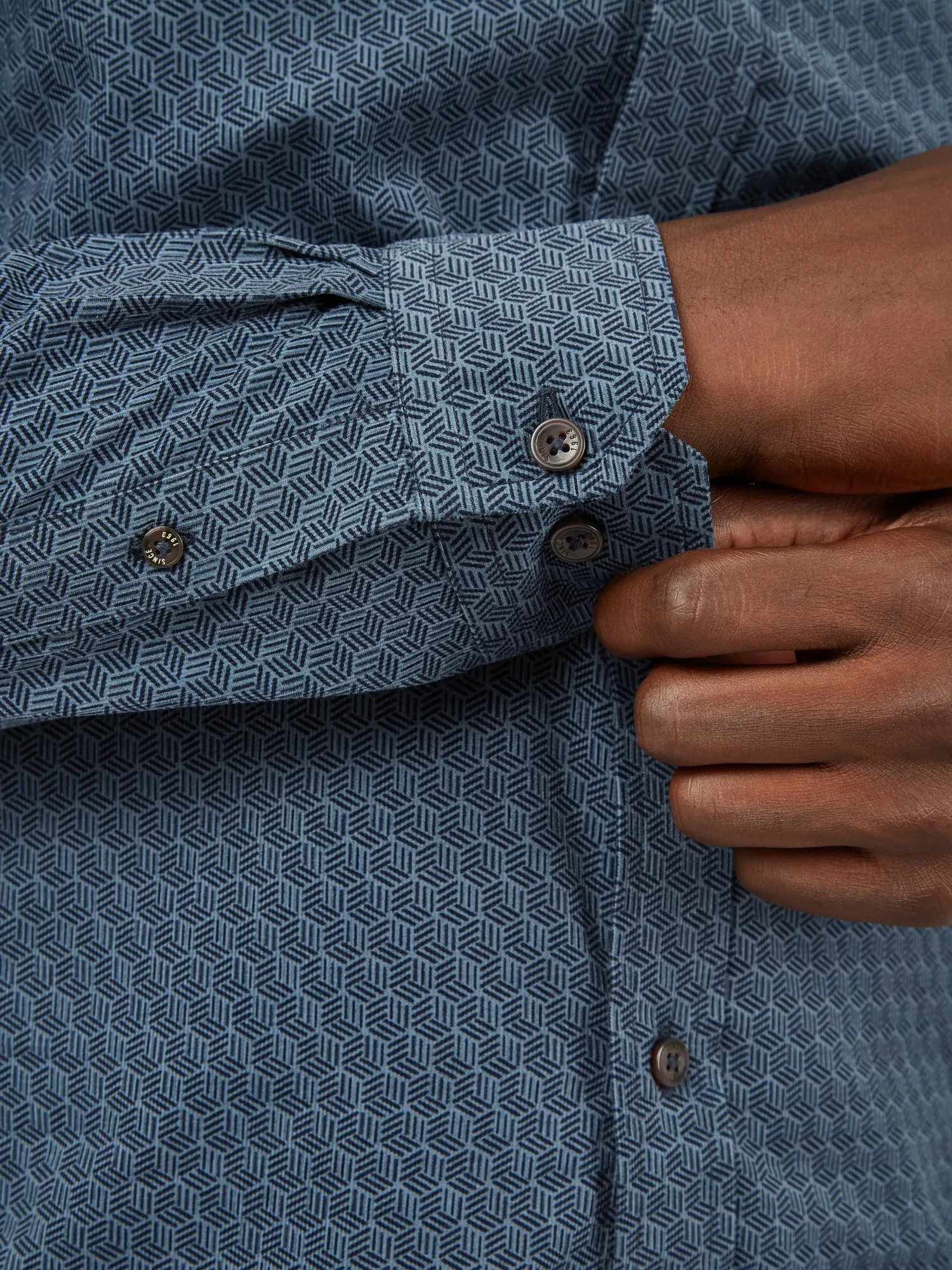 Long-Sleeve Geo-Print Corduroy Shirt - Petrol sold by Ben Sherman product image thumbnail 5