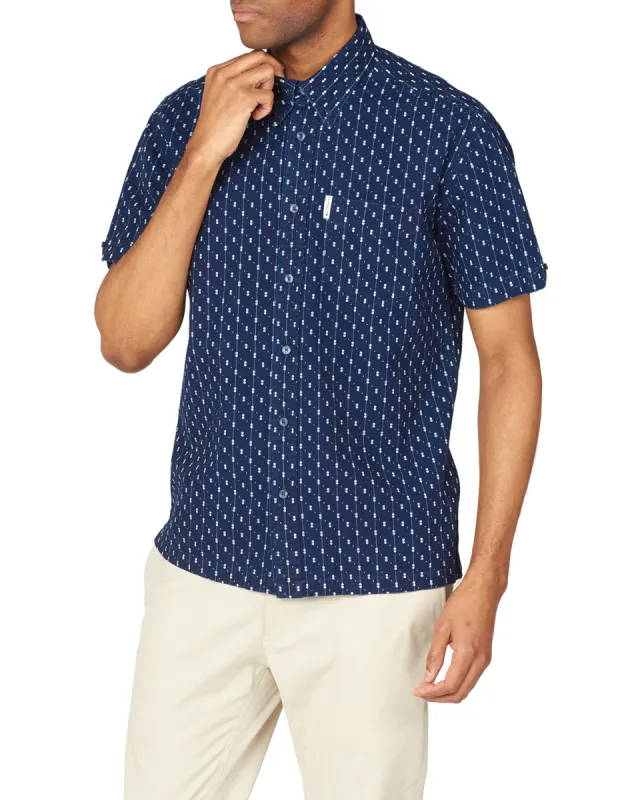 Short-Sleeve Archive Indigo Geo Print Shirt - Marine sold by Ben Sherman
