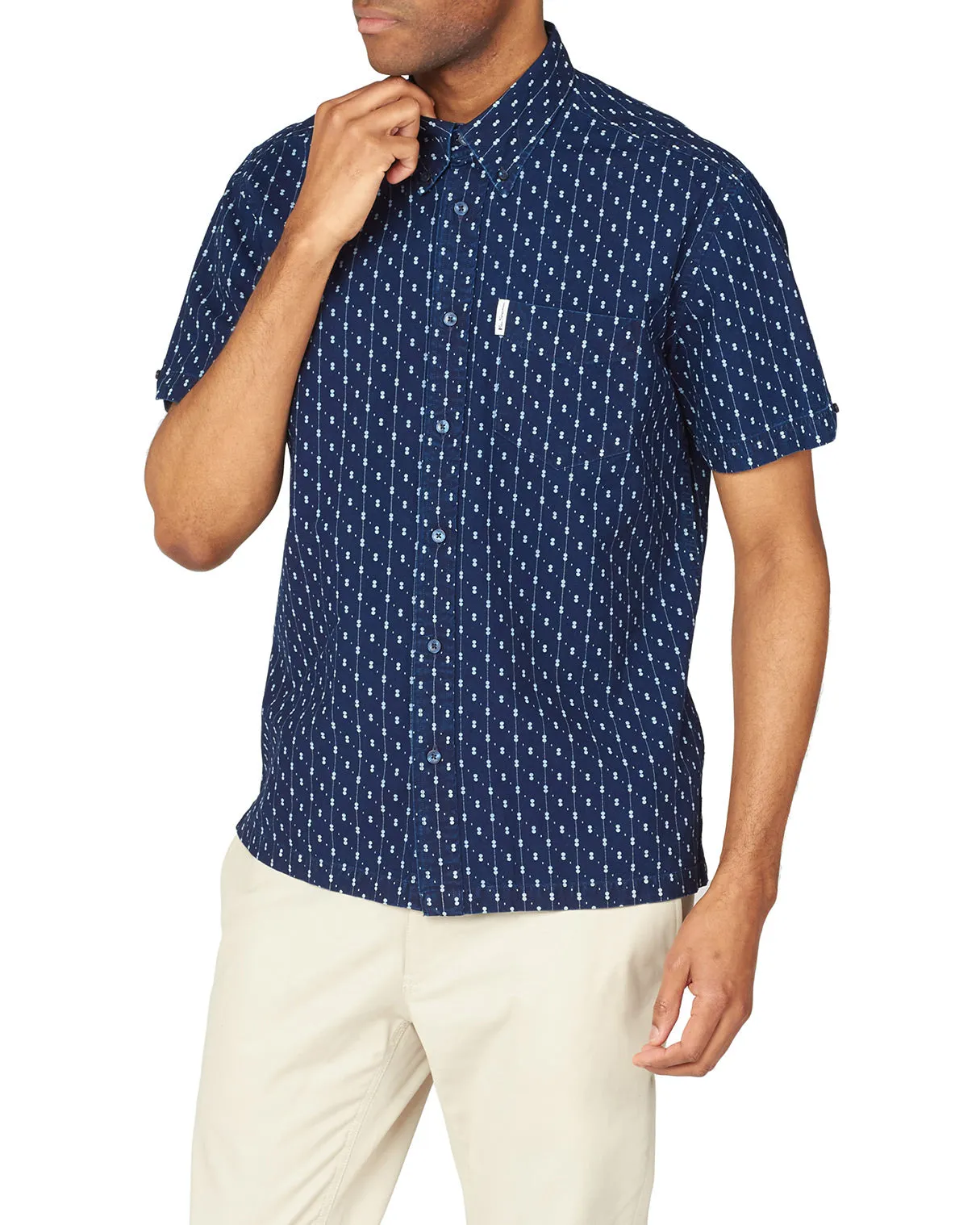 Short-Sleeve Archive Indigo Geo Print Shirt - Marine sold by Ben Sherman