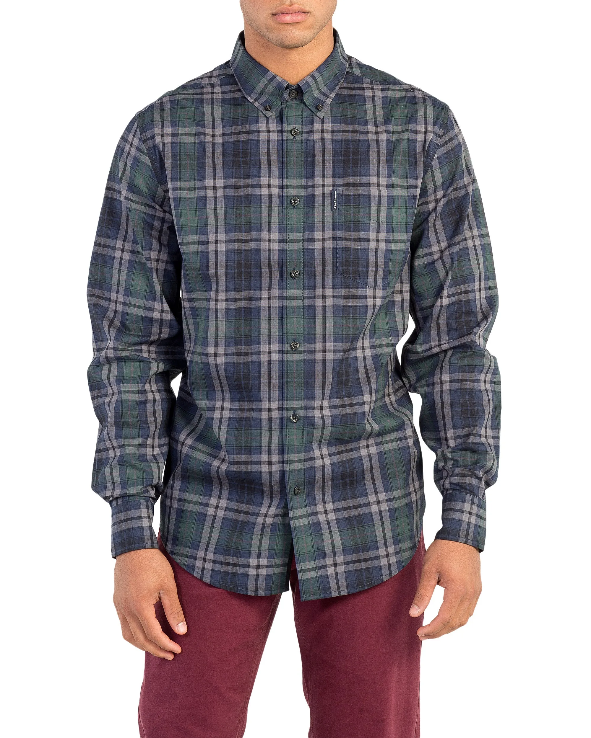 Long-Sleeve Placed End On End Shirt - Dark Green sold by Ben Sherman