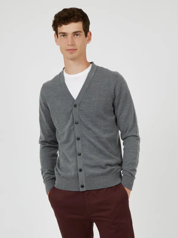 Signature Merino Cardigan Sweater - Steel sold by Ben Sherman