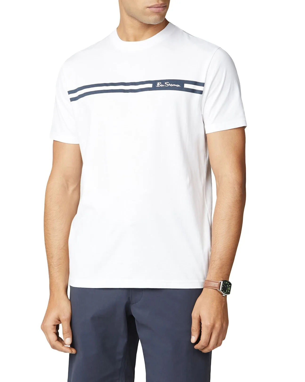 Printed Chest Stripe Tee - White sold by Ben Sherman