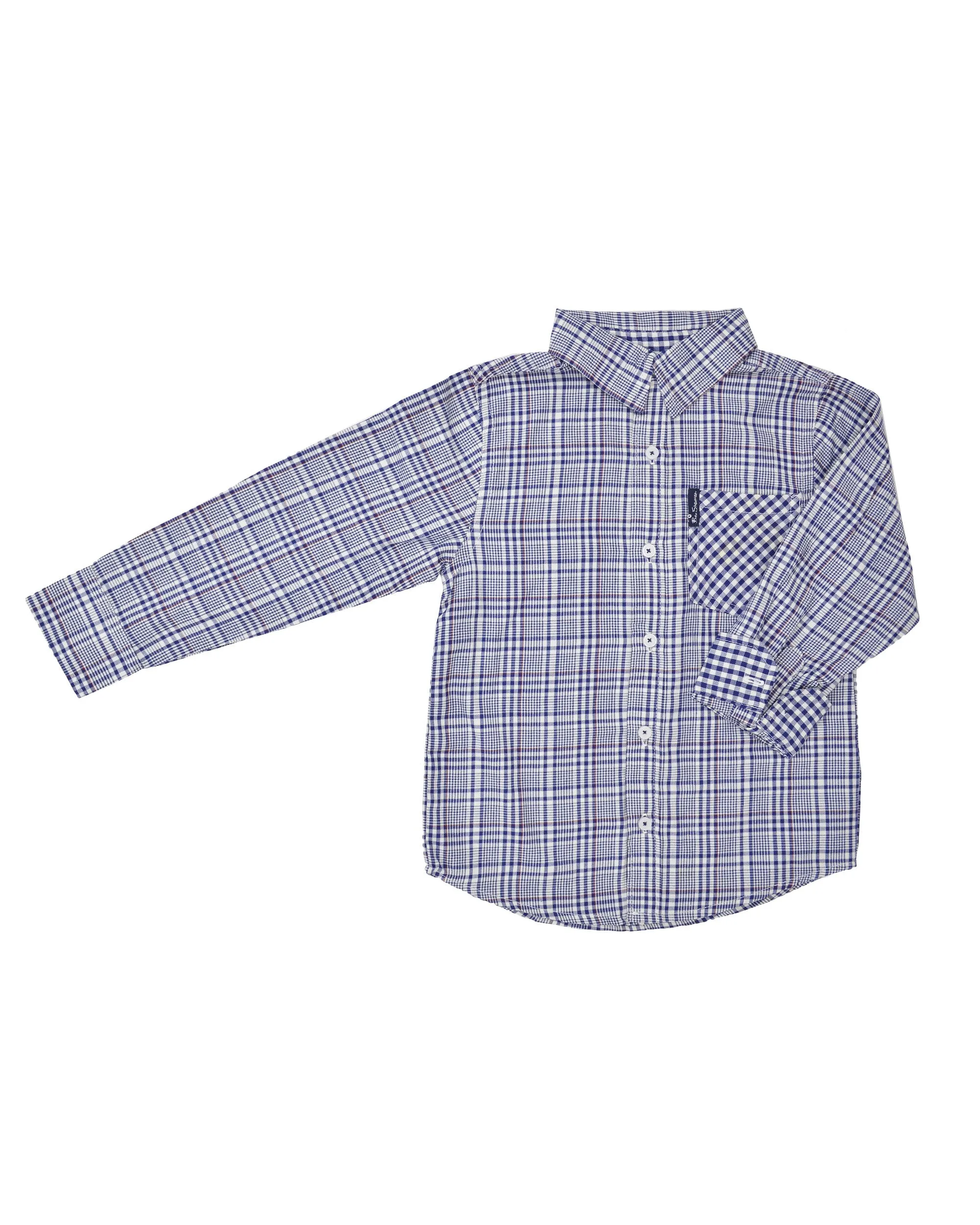 Boys' Blue Plaid & Gingham Yarn Dyed Shirt (Sizes 4-7) sold by Ben Sherman product image thumbnail 2