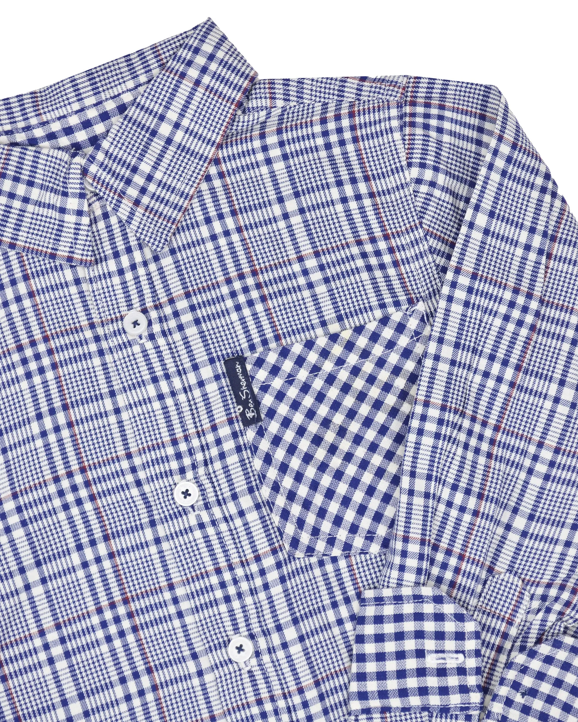 Boys' Blue Plaid & Gingham Yarn Dyed Shirt (Sizes 4-7) sold by Ben Sherman product image thumbnail 4