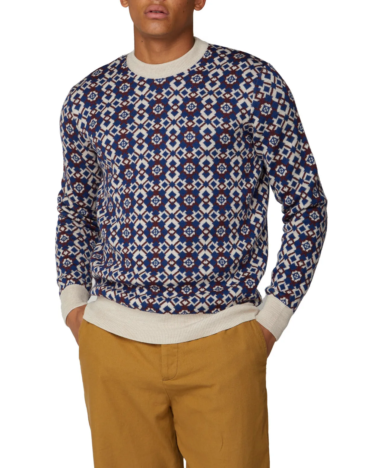 B by Ben Sherman Fair Isle Crew Sweater - Ecru sold by Ben Sherman