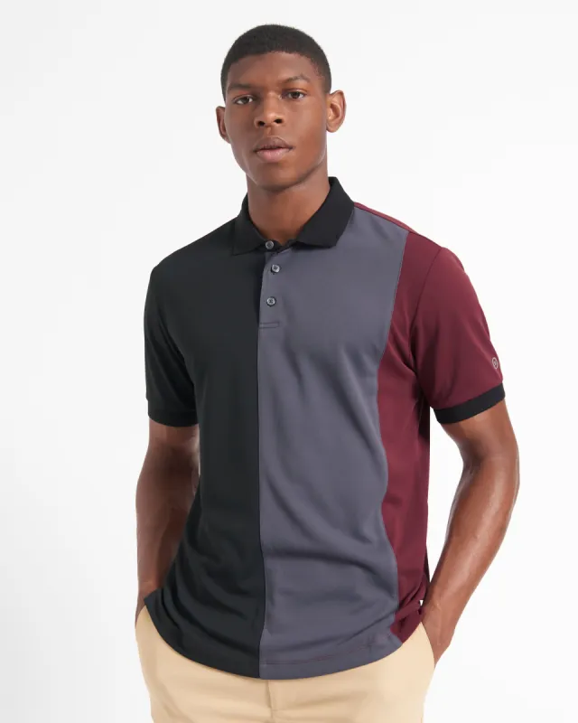 360 Motion Stretch Colorblock Polo - Black/Grey/Burgundy sold by Ben Sherman