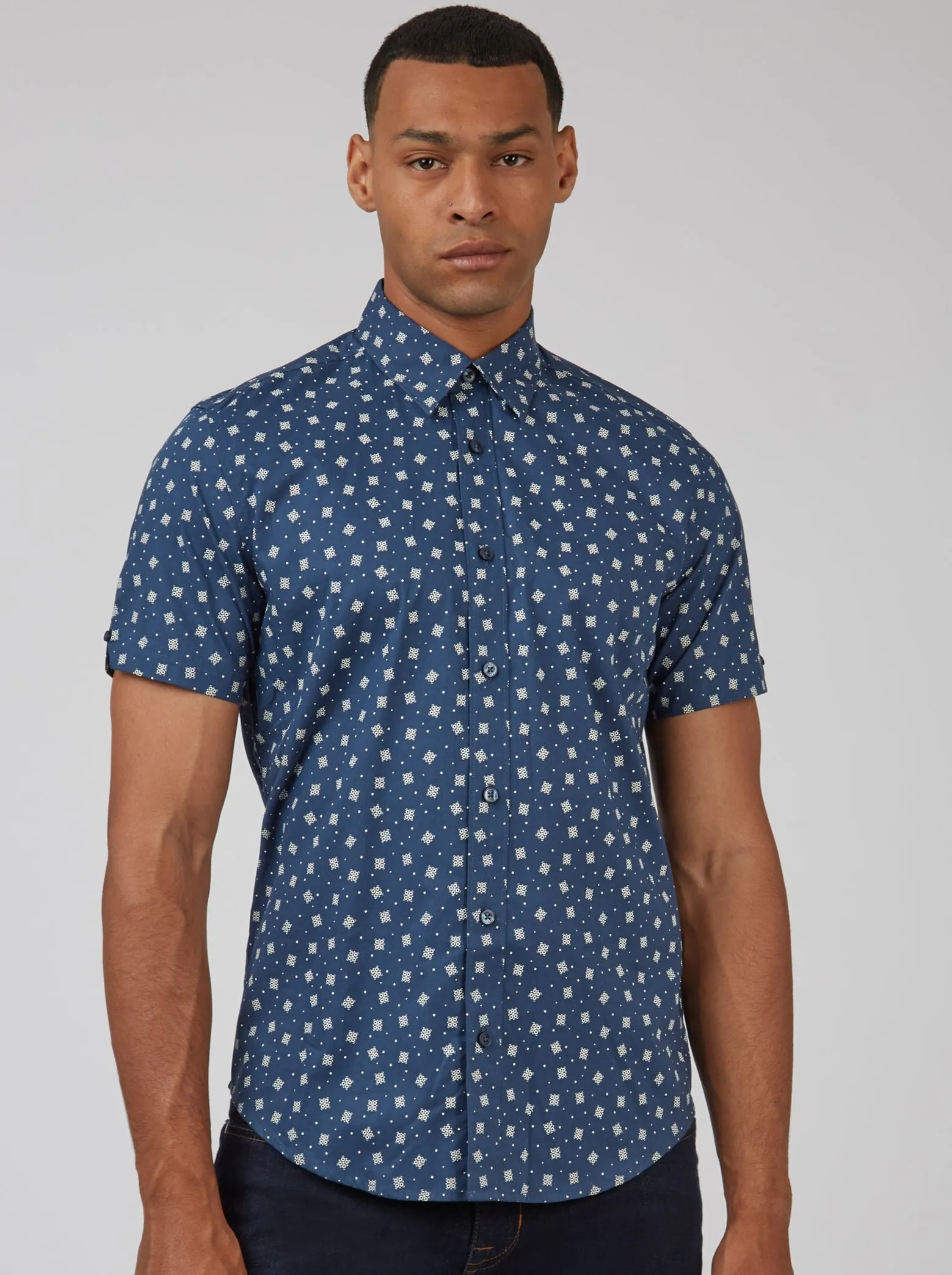 Scatter Print Short-Sleeve Shirt - Dark Blue sold by Ben Sherman