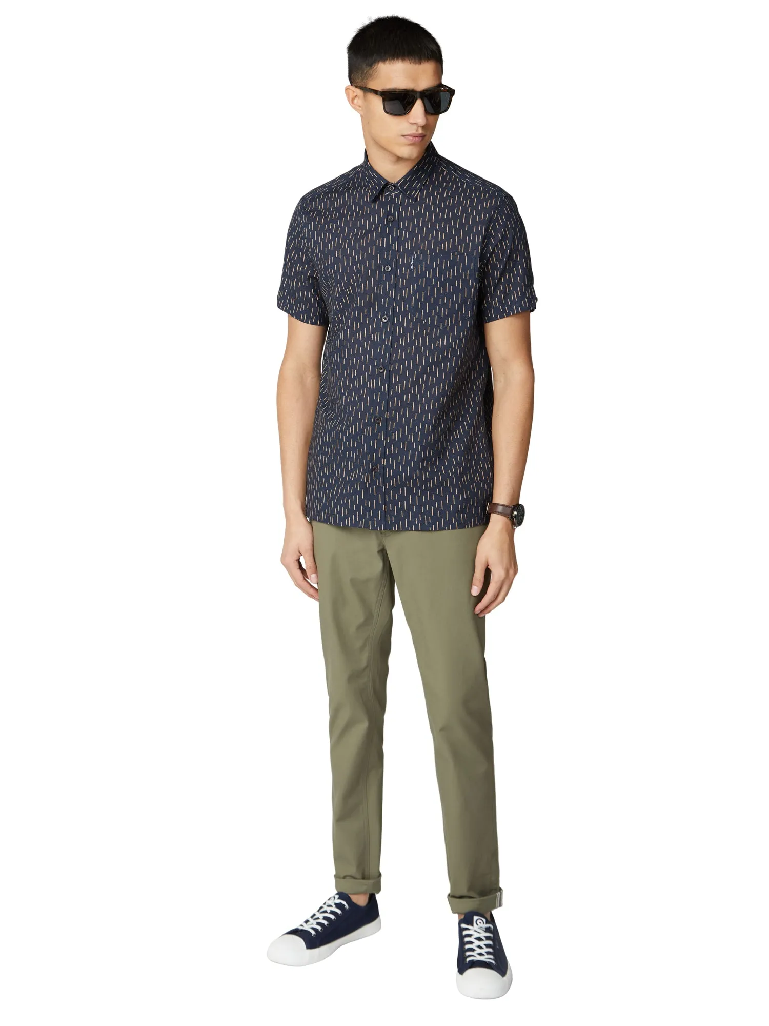 Short-Sleeve Linen Striped Shirt - Dark Navy sold by Ben Sherman product image thumbnail 5