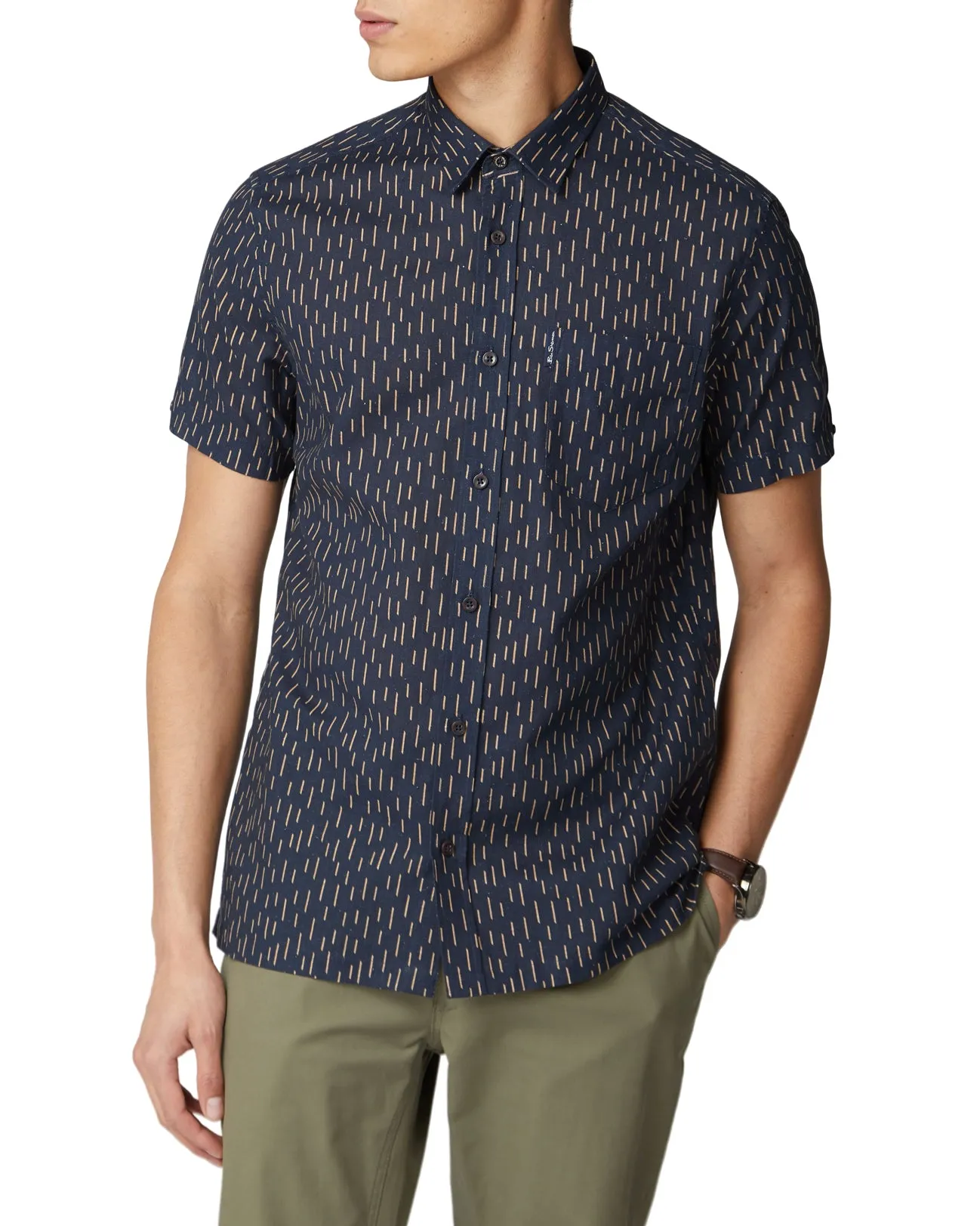 Short-Sleeve Linen Striped Shirt - Dark Navy sold by Ben Sherman