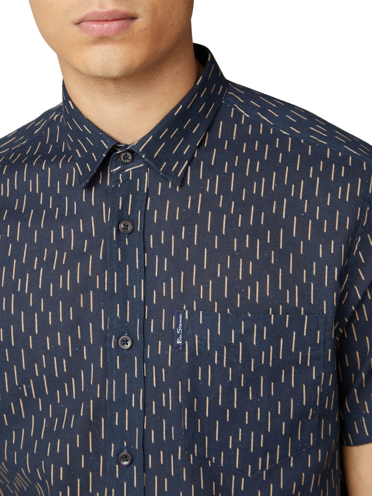 Short-Sleeve Linen Striped Shirt - Dark Navy sold by Ben Sherman product image thumbnail 3