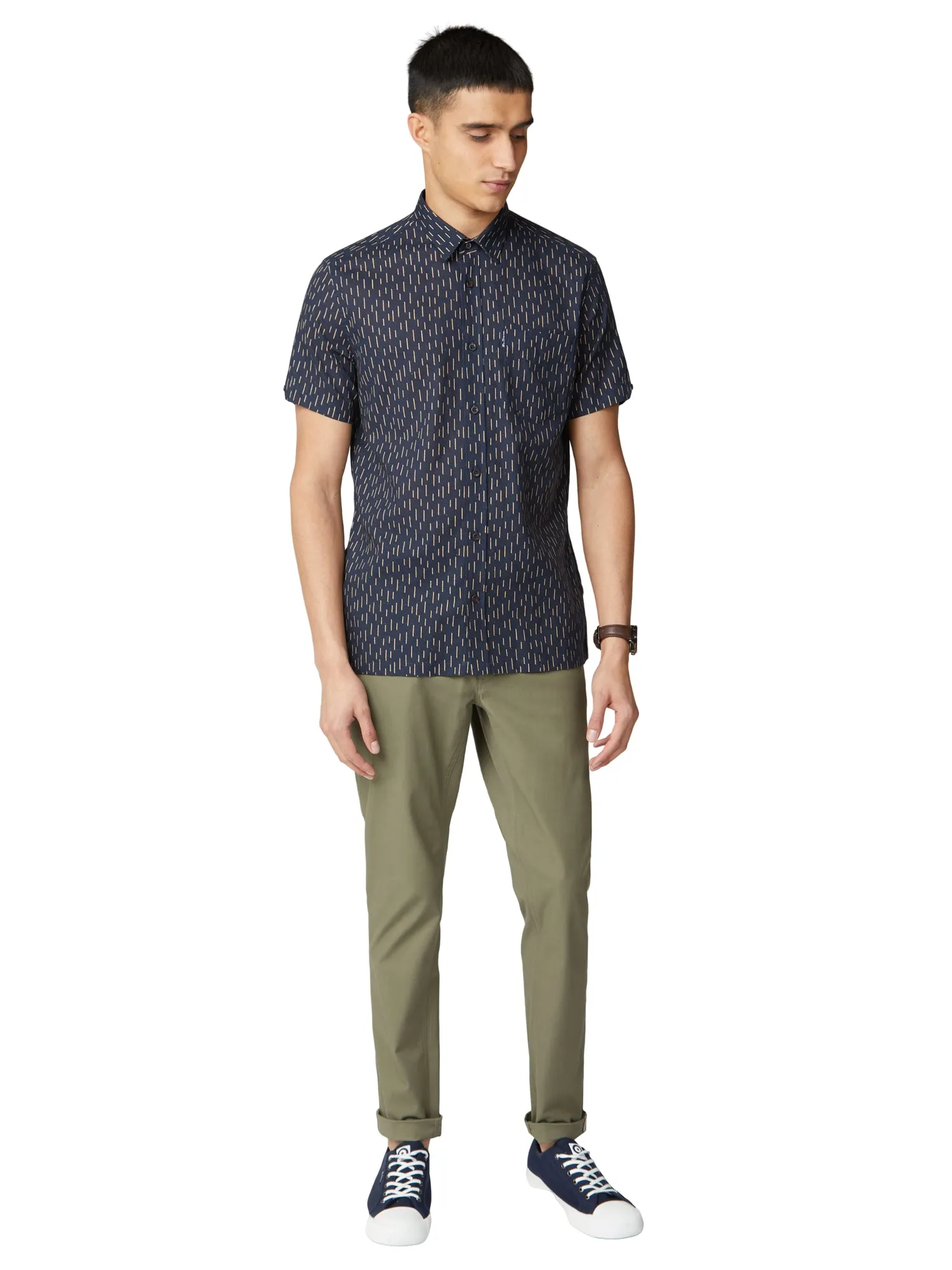 Short-Sleeve Linen Striped Shirt - Dark Navy sold by Ben Sherman product image thumbnail 4