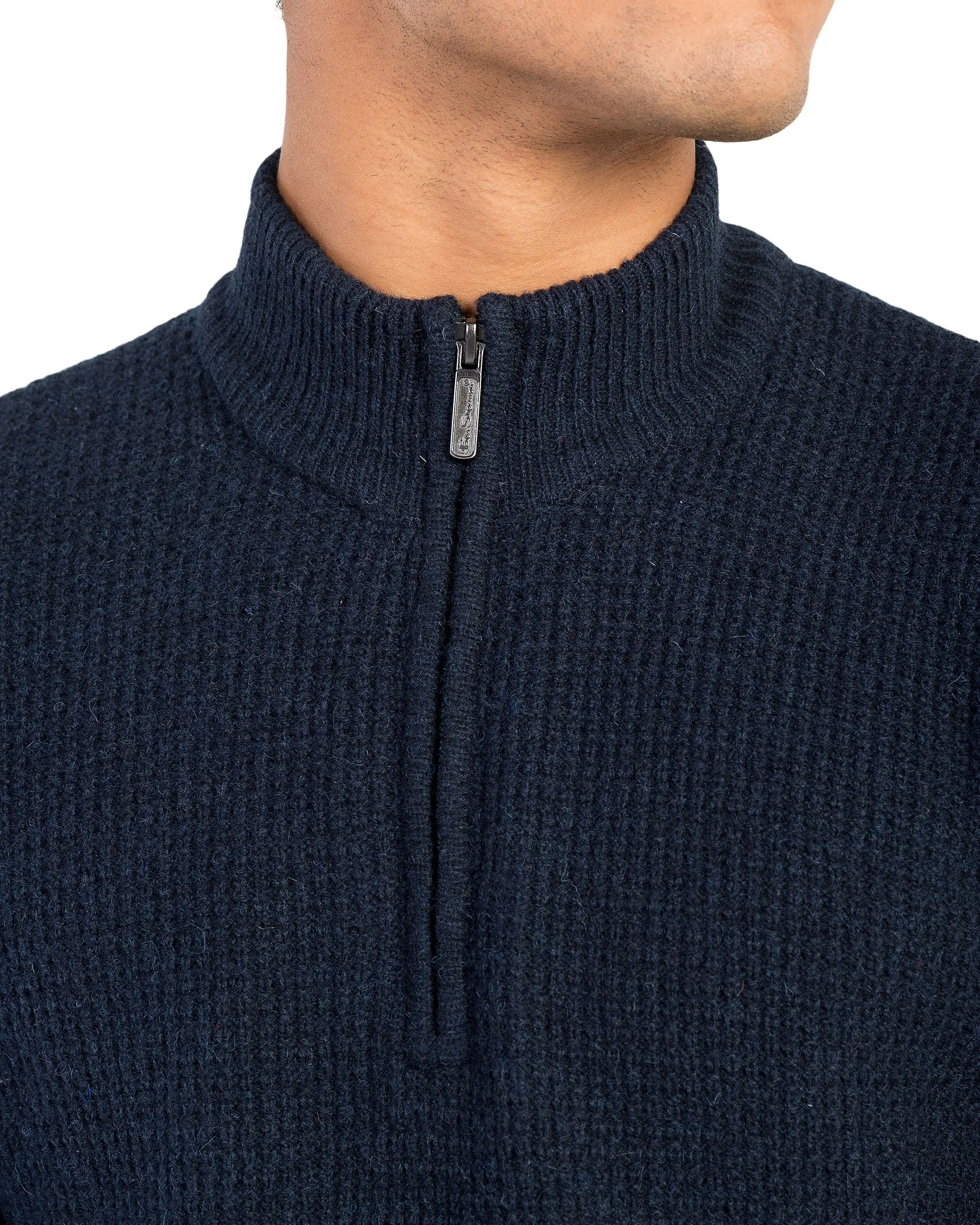 Quarter-Zip Funnel Neck Sweater - Navy sold by Ben Sherman product image thumbnail 3