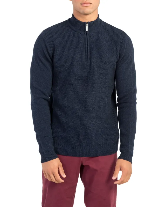Quarter-Zip Funnel Neck Sweater - Navy sold by Ben Sherman