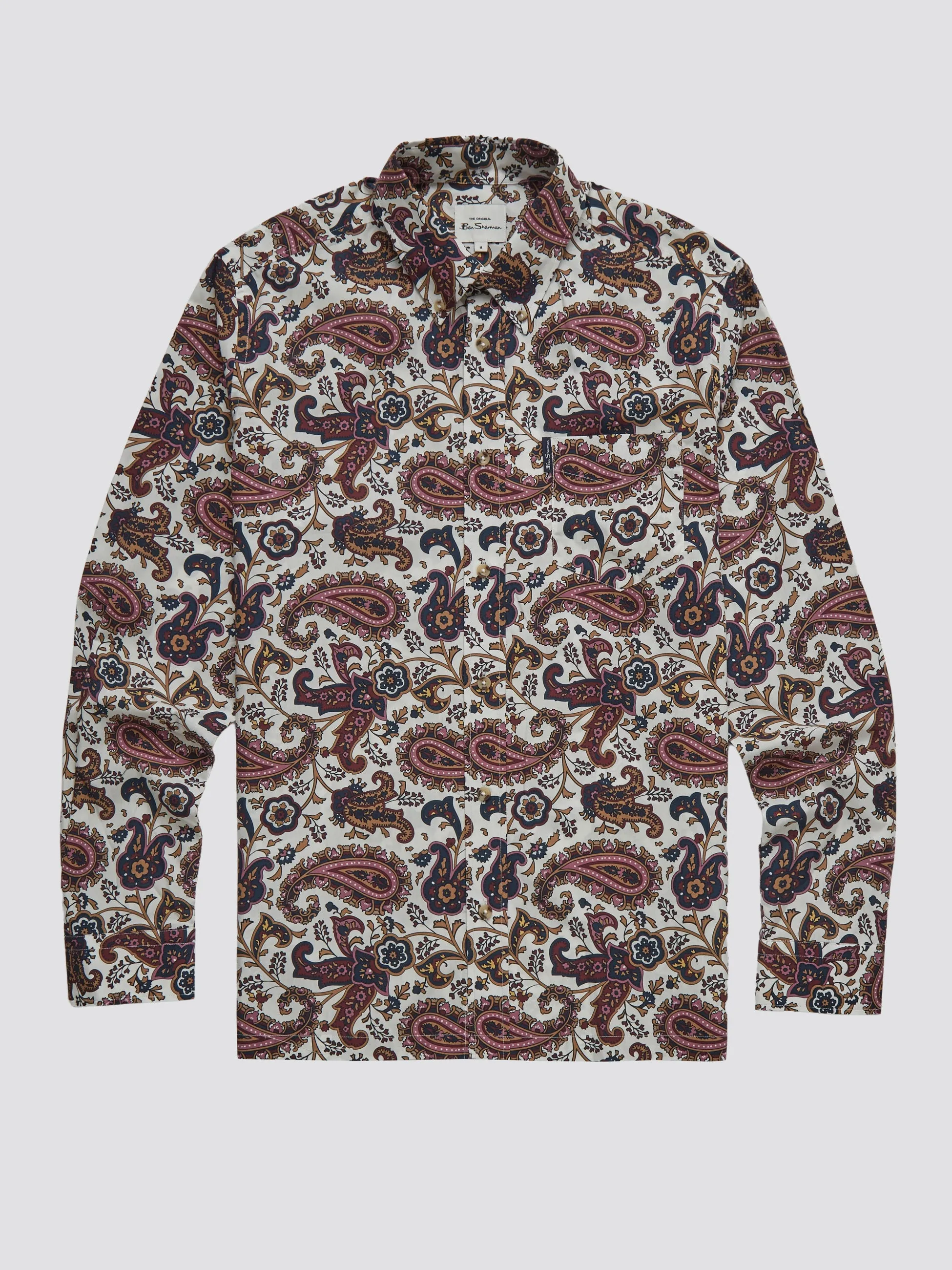 Eastern Paisley Print Long-Sleeve Shirt - Grape sold by Ben Sherman