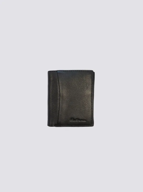 Collins Tri Fold Leather Wallet - Black sold by Ben Sherman