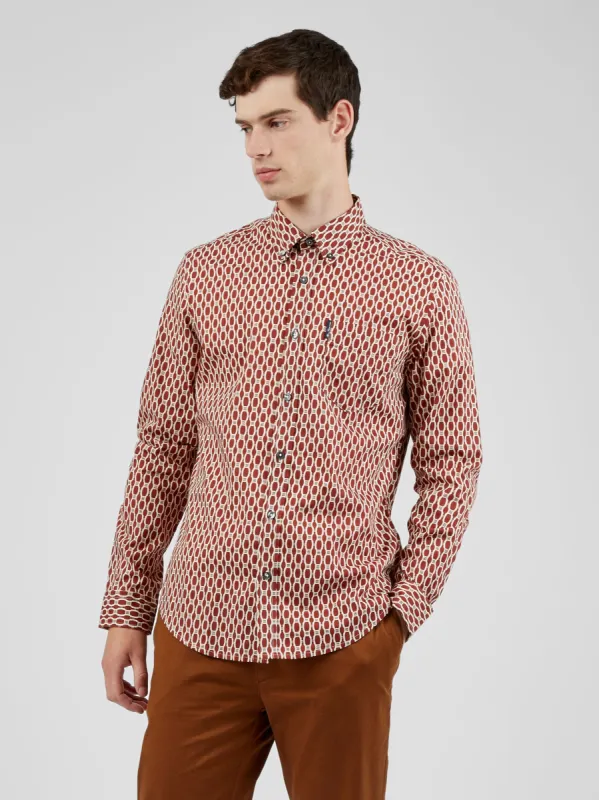 Long-Sleeve Abstract-Print Shirt - Burnt Orange sold by Ben Sherman