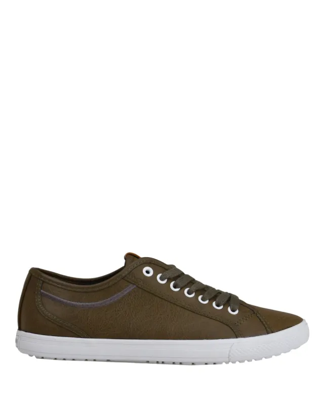 Chandler Lo Men's Lace-up Sneaker - Olive Vegan Leather sold by Ben Sherman