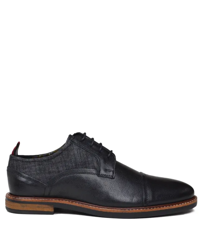 Birk Leather/Denim Cap-Toe Derby - Black/Black sold by Ben Sherman