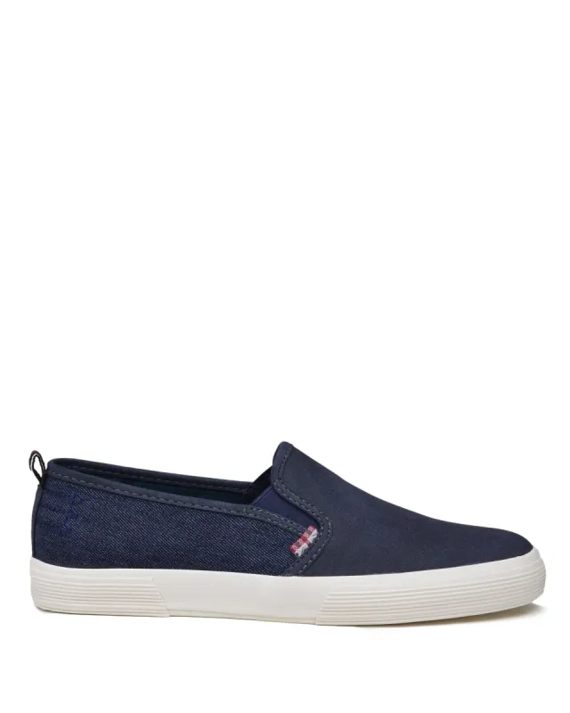 Bradford Denim/Suede Slip-on Sneaker - Navy sold by Ben Sherman