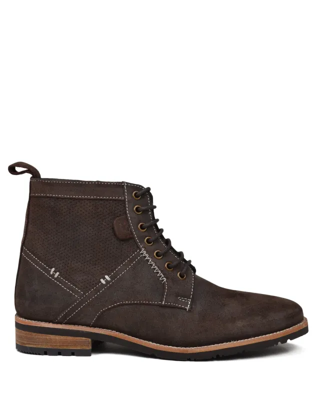 Rugged Perf Distressed Oiled-Leather Boot - Brown sold by Ben Sherman
