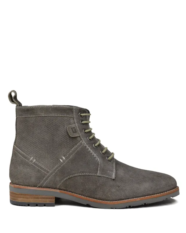 Rugged Perf Distressed Oiled-Leather Boot - Grey sold by Ben Sherman