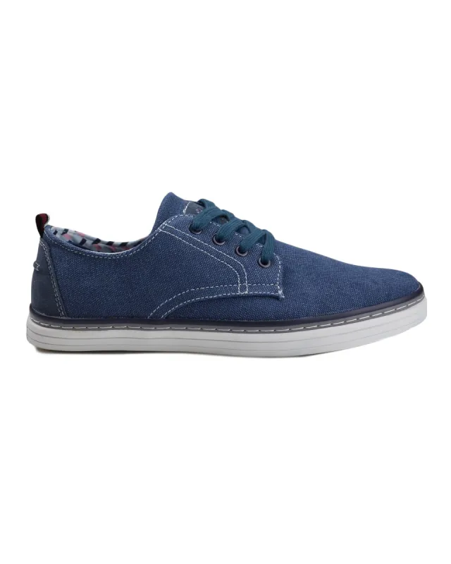 Bulldog Derby Plain Toe Shoe - Navy Canvas sold by Ben Sherman