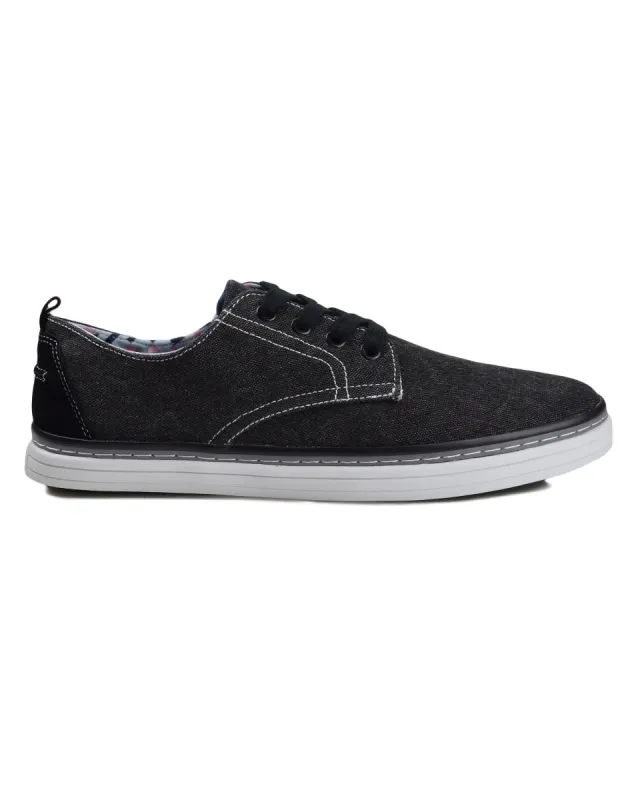 Bulldog Derby Plain Toe Shoe - Black Canvas sold by Ben Sherman