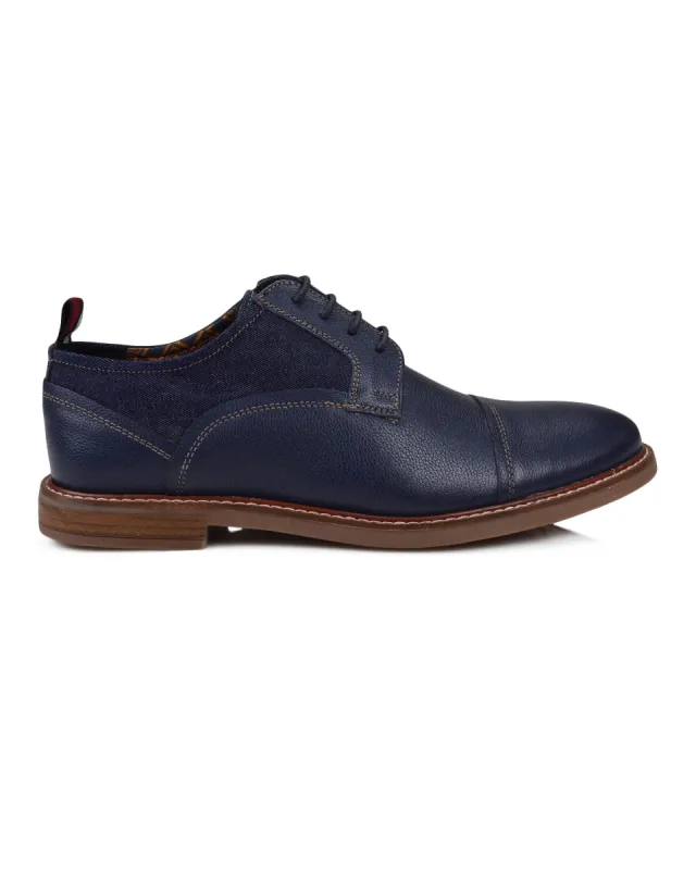 Birk Leather/Denim Cap Toe Lace Up Shoe - Navy Denim sold by Ben Sherman