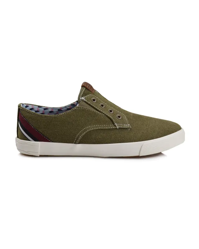 Pete Laceless Canvas Sneaker - Olive Canvas sold by Ben Sherman