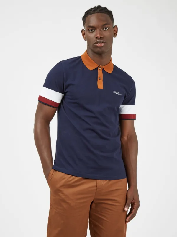 Short-Sleeve Colorblock Contrast-Collar Polo - Marine sold by Ben Sherman