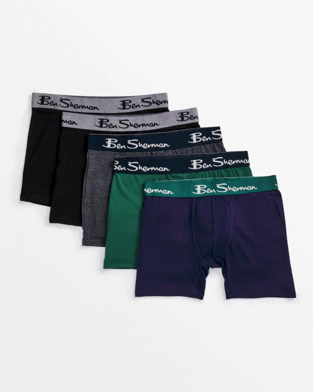 Men's 5-Pack No-Fly Cotton Stretch Boxer Briefs - Green Multi sold by Ben Sherman