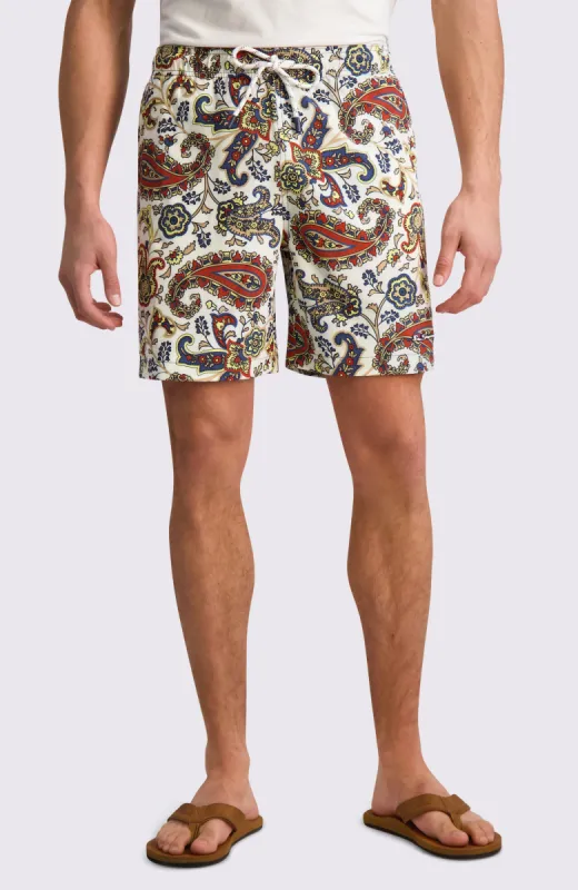 Paisley Print Swim Trunks - Ivory sold by Ben Sherman